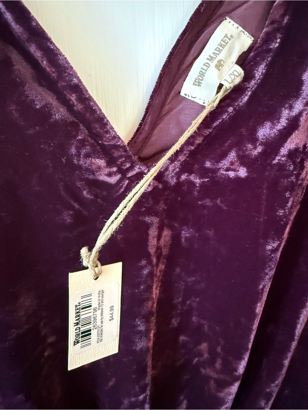 World Market Velvet V-Neck Dress in Plum - NWT